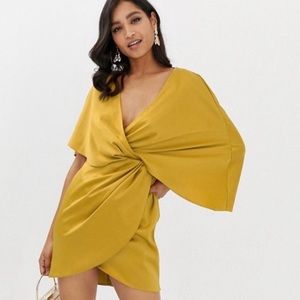 Brand New* ASOS Gold Mini Dress with Draped Sleeves. Size 4